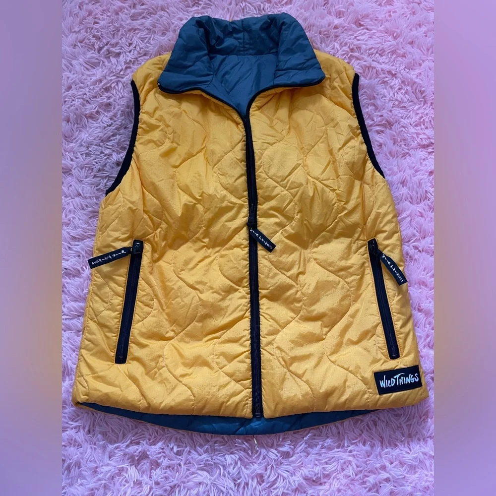 Wild Things Reversible Puffer Vest Yellow Gray Made USA Men’s S